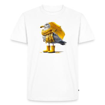 Mouette avec parapluie jaune et bottes - T-shirt Premium bio Homme - blanc - Devant - Nico (187cm)
