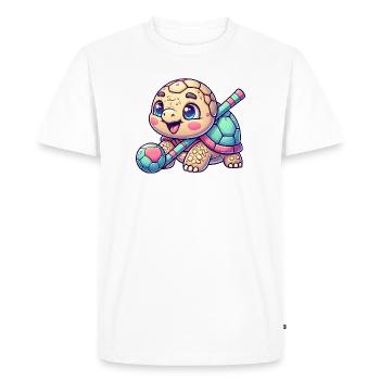 Tortue mignonne avec bâton de hockey et balle - T-shirt Premium bio Homme - blanc - Devant - Nico (187cm)