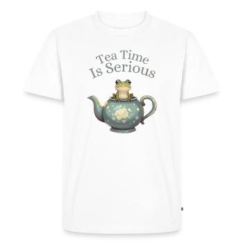 Tea Time is Serious – Frog in Teapot - Men's Premium Organic T-Shirt - white - Front - Nico (187cm)