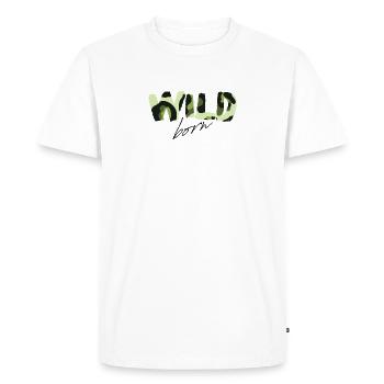 Camouflage Wild Born Texte Logo - T-shirt Premium bio Homme - blanc - Devant - Nico (187cm)