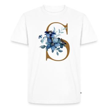 Blue floral motif on letter S - Men's Premium Organic T-Shirt - white - Front - Nico (187cm)
