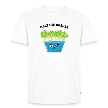 Hold the Cress – Funny Plant Motif - Men's Premium Organic T-Shirt - white - Front - Nico (187cm)