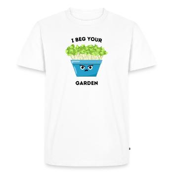 I Beg Your Garden – Funny Plant Cartoon - Men's Premium Organic T-Shirt - white - Front - Nico (187cm)