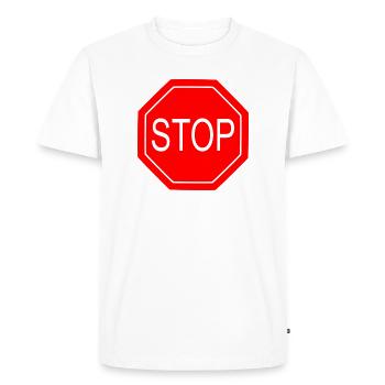 Stop Sign Bold Graphic Print - Men's Premium Organic T-Shirt - white - Front - Nico (187cm)