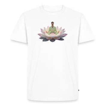 Homme méditant sur la fleur de lotus ouverte - T-shirt Premium bio Homme - blanc - Devant - Nico (187cm)