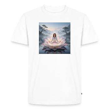Woman meditating on open lotus flower - Men's Premium Organic T-Shirt - white - Front - Nico (187cm)