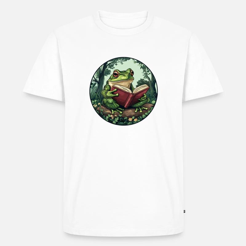 Frosch im Wald liest Buch - Männer Premium Bio T-Shirt - Weiß