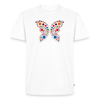 Spotty Butterfly T-Shirt | Colourful Dots Graphic  - Men's Premium Organic T-Shirt - white - Front - Nico (187cm)
