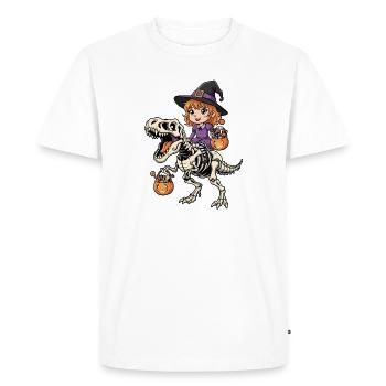 Witch Rides Skeleton T-Rex Halloween Dinosaur - Men's Premium Organic T-Shirt - white - Front - Nico (187cm)