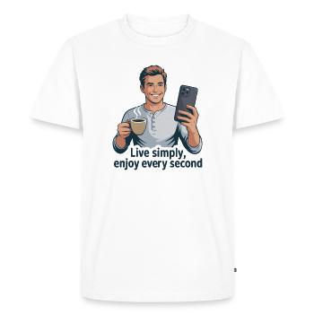 Live Simply Coffee Selfie Illustration - Men's Premium Organic T-Shirt - white - Front - Nico (187cm)