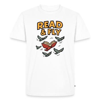 Lire et voler : la lecture inspire - T-shirt Premium bio Homme - blanc - Devant - Nico (187cm)