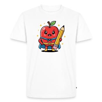 Professeur dessin animé fruit avec crayon - T-shirt Premium bio Homme - blanc - Devant - Nico (187cm)