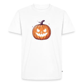 Pumpkin Halloween Yellow Gold Caricature - Men's Premium Organic T-Shirt - white - Front - Nico (187cm)