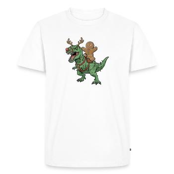Pain d’épice Man Rides T-Rex Noël Dinosauri - T-shirt Premium bio Homme - blanc - Devant - Nico (187cm)