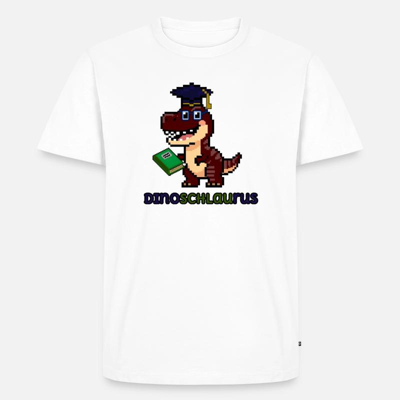 DinoSCHLAUrus - Pixel Art Dinosaurier mit Buch 🦖 - Männer Premium Bio T-Shirt - Weiß