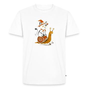 Chat sorcière sur escargot - T-shirt Premium bio Homme - blanc - Devant - Nico (187cm)