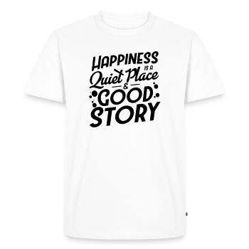 Le bonheur est un endroit calme et une bonne histoire - T-shirt Premium bio Homme - blanc - Devant - Nico (187cm)