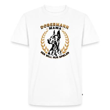 Maman doberman – Il veut juste jouer - T-shirt Premium bio Homme - blanc - Devant - Nico (187cm)