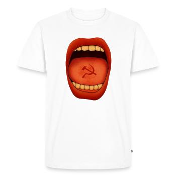Crimson Tongue Hammer Emblem - Men's Premium Organic T-Shirt - white - Front - Nico (187cm)