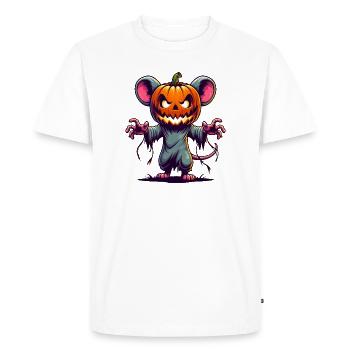 Creepy Halloween Mouse with Pumpkin Zombie Cartoon - Men's Premium Organic T-Shirt - white - Front - Nico (187cm)