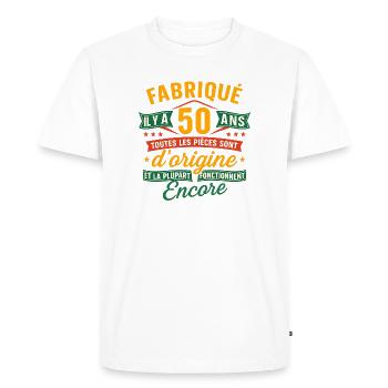 50 ans d’origine, Cadeau anniversaire humour - T-shirt Premium bio Homme - blanc - Devant - Nico (187cm)