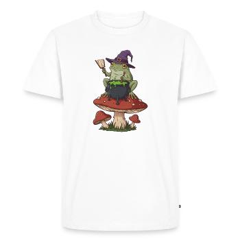 Chaudron de sorcière grenouille sur anneau de champignon - T-shirt Premium bio Homme - blanc - Devant - Nico (187cm)