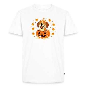 Chiot Halloween dans Citrouille Souriante - T-shirt Premium bio Homme - blanc - Devant - Nico (187cm)