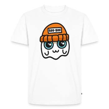 Fantôme mignon dans un bonnet orange - T-shirt Premium bio Homme - blanc - Devant - Nico (187cm)