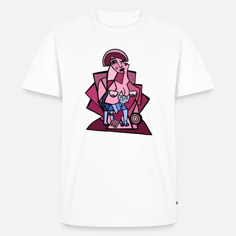 Me, Overthinking with My Cat - Männer Premium Bio T-Shirt - Weiß