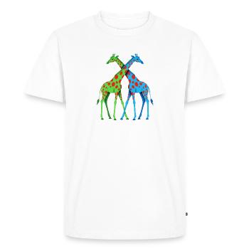 Neon Giraffes Duo Blue Green Polka Dot and in Love - Men's Premium Organic T-Shirt - white - Front - Nico (187cm)