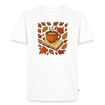 Autumn Harvest: Coffee & Book - Men's Premium Organic T-Shirt - white - Front - Nico (187cm)