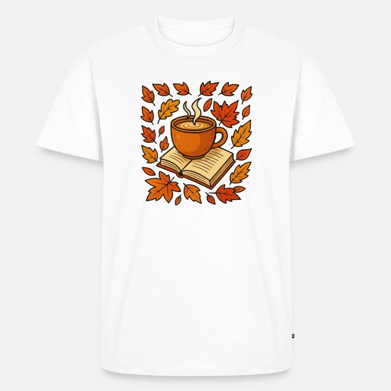 Herbstlese: Kaffee & Buch - Männer Premium Bio T-Shirt - Weiß