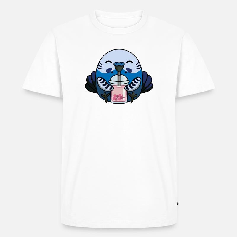 Blauer Wellensittich Vogel mit Bubble Tea - Männer Premium Bio T-Shirt - Weiß