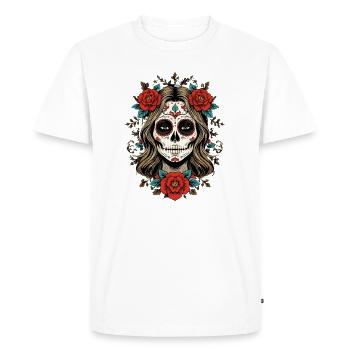 Crâne en sucre Femme avec des roses - T-shirt Premium bio Homme - blanc - Devant - Nico (187cm)