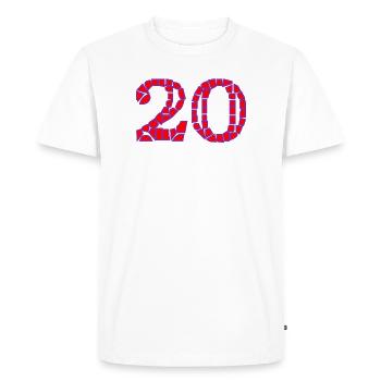 20. 20e ANNIVERSAIRE. ANNIVERSAIRE 20 ANS. 20 ANS. - T-shirt Premium bio Homme - blanc - Devant - Nico (187cm)