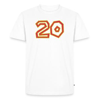 20. 20e ANNIVERSAIRE. ANNIVERSAIRE 20 ANS. 20 ANS. - T-shirt Premium bio Homme - blanc - Devant - Nico (187cm)