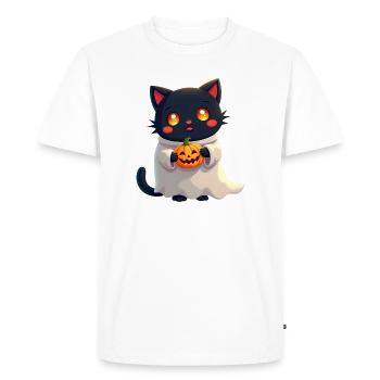 Halloween Cat with Halloween Pumpkin - Men's Premium Organic T-Shirt - white - Front - Nico (187cm)