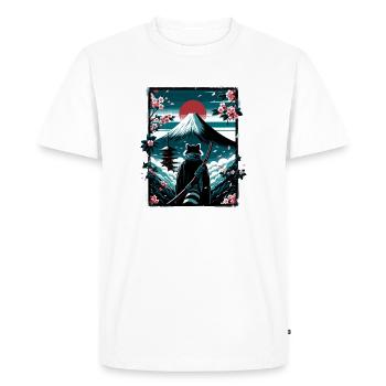 Chat avec une épée de samouraï devant Fuji - T-shirt Premium bio Homme - blanc - Devant - Nico (187cm)