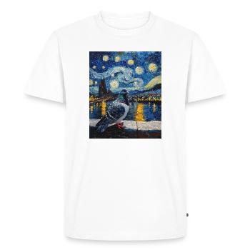Colombe Oiseau Van Gogh Style Nuit étoilée - T-shirt Premium bio Homme - blanc - Devant - Nico (187cm)