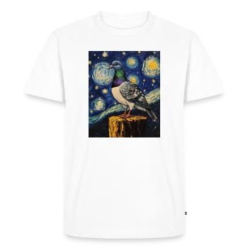 Colombe Oiseau Van Gogh Style Nuit étoilée - T-shirt Premium bio Homme - blanc - Devant - Nico (187cm)