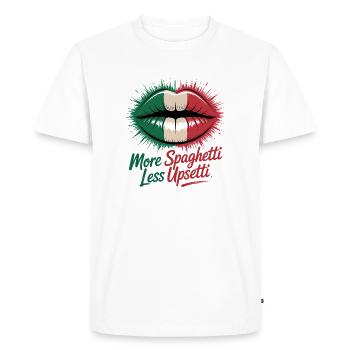 Plus de spaghettis Moins Upsetti Lip Art - T-shirt Premium bio Homme - blanc - Devant - Nico (187cm)