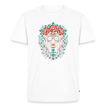 Sugar Skull Floral Crown - Men's Premium Organic T-Shirt - white - Front - Nico (187cm)