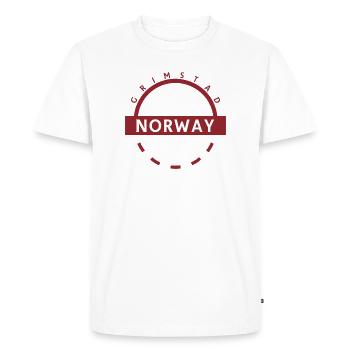 Grimstad Norway Round Badge - Men's Premium Organic T-Shirt - white - Front - Nico (187cm)