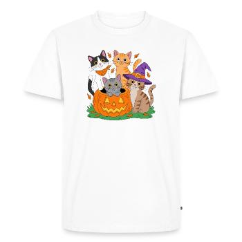 Pumpkin Cats Halloween Trio - Men's Premium Organic T-Shirt - white - Front - Nico (187cm)