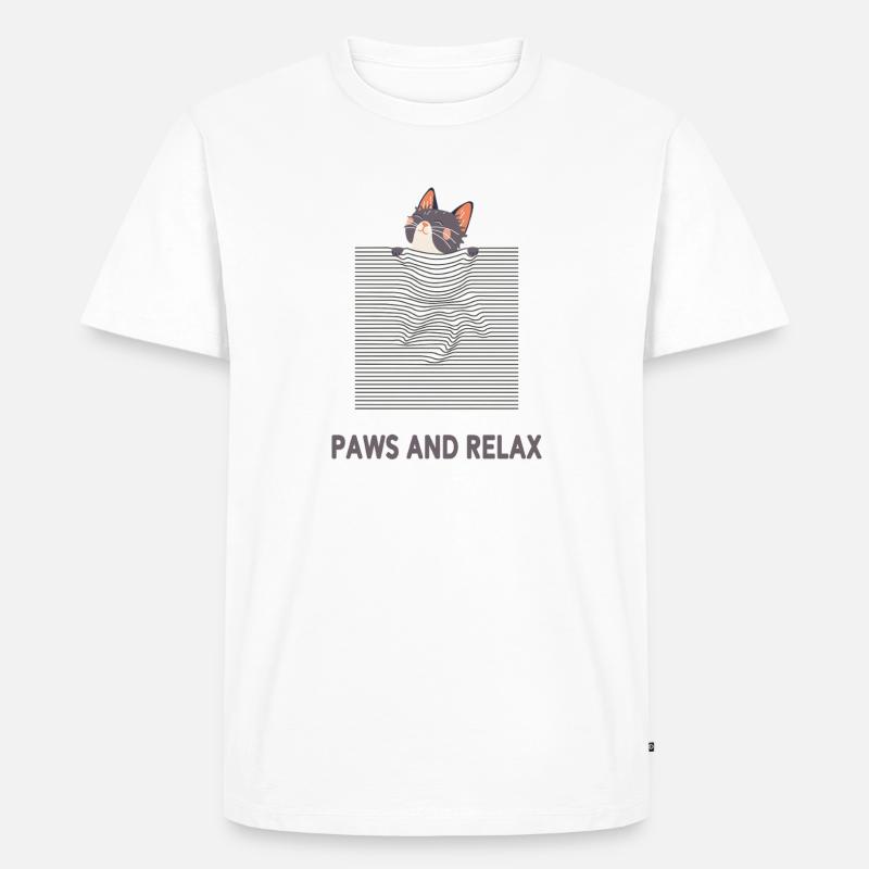 Curious Cat – Funny Optical Line Art - Männer Premium Bio T-Shirt - Weiß