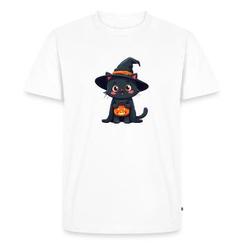 Halloween Cat with Halloween Pumpkin - Men's Premium Organic T-Shirt - white - Front - Nico (187cm)