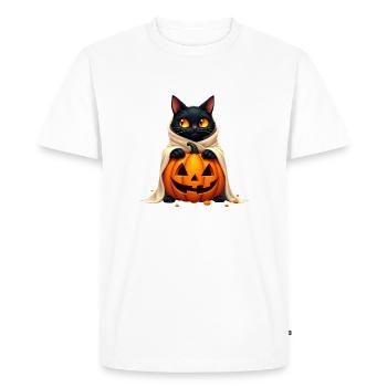 Halloween Cat with Halloween Pumpkin - Men's Premium Organic T-Shirt - white - Front - Nico (187cm)