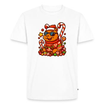 Capybara cool avec des cannes de bonbon – Noël - T-shirt Premium bio Homme - blanc - Devant - Nico (187cm)