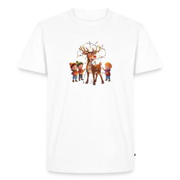 Reindeer with fairy lights and children - Men's Premium Organic T-Shirt - white - Front - Nico (187cm)