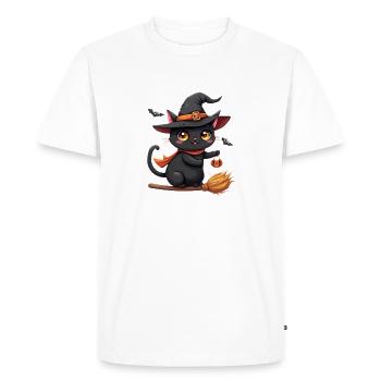 Halloween Cat with Halloween Pumpkin - Men's Premium Organic T-Shirt - white - Front - Nico (187cm)